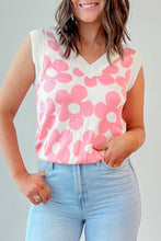 Load image into Gallery viewer, V Neck Tank Top | Pink Cute Flower Knitted Tank
