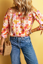 Load image into Gallery viewer, Multicolor Floral Print Shirred Knotted Off Shoulder Blouse | Tops/Blouses &amp; Shirts
