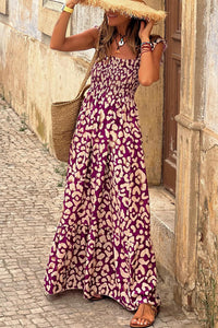 Maxi Dress | Rose Leopard Ruffle Straps High Waist Long Dress