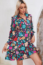 Load image into Gallery viewer, Green Floral Print Puff Sleeve Ruffled Mini Dress | Dresses/Floral Dresses
