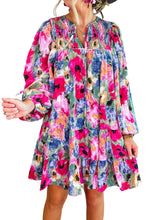 Load image into Gallery viewer, Multicolour Floral Tie Neck Bubble Sleeve Shift Dress | Dresses/Floral Dresses
