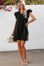 Load image into Gallery viewer, Black Ruffle Sleeve V Neck Frilled Shift Dress | Dresses/Mini Dresses
