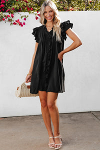 Black Ruffle Sleeve V Neck Frilled Shift Dress | Dresses/Mini Dresses