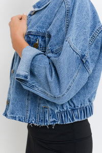 Sky Blue Medium Wash Chunky Cropped Denim Jacket | Outerwear/Denim jackets