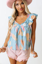 Load image into Gallery viewer, Cap Sleeve Top | Sky Blue Splotches Pattern Ruffled Shift Top
