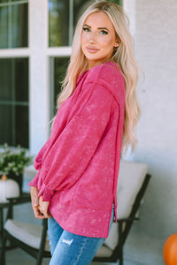 Rose Acid Wash Relaxed Fit Seamed Pullover Sweatshirt with Slits | Tops/Sweatshirts & Hoodies