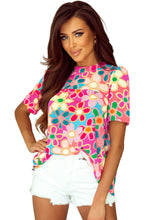 Load image into Gallery viewer, Purple Boho Flower Print Puff Short Sleeve Top | Tops/Tops &amp; Tees
