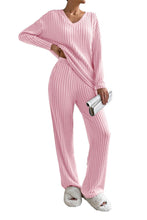 Load image into Gallery viewer, Two Piece Activewear Set | Pink Knit V Neck Slouchy Pants Set
