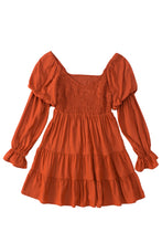 Load image into Gallery viewer, Brown Boho Solid Shirred Ruffle Mini Dress | Dresses/Mini Dresses
