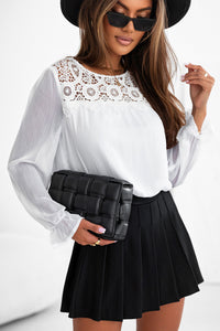 White Lace Patch Sheer Flounce Sleeve Blouse | Tops/Blouses & Shirts