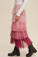 Load image into Gallery viewer, Maxi Skirt | Pink Gradient Ruffle Tiered Mesh
