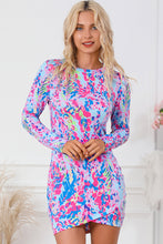 Load image into Gallery viewer, Mini Dress | Sky Blue Floral Print Long Sleeve
