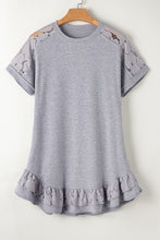 Load image into Gallery viewer, Light Grey Lace Floral Patchwork Ruffled T-shirt Dress | Dresses/T Shirt Dresses
