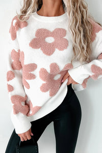 Flower Top | Round Neck Long Sleeve Knit Top