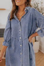 Load image into Gallery viewer, Sky Blue Buttoned Long Sleeve Denim Mini Dress | Dresses/Mini Dresses
