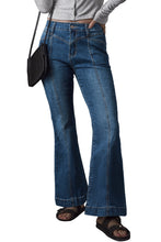 Load image into Gallery viewer, Blue High Waist Seam Stitching Pocket Flare Jeans
