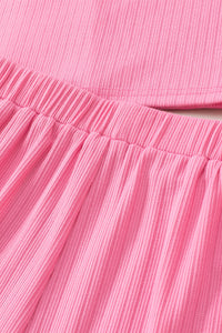 Pink Ribbed Knit Button Top and Shorts Set | Two Piece Sets/Pant Sets