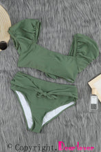 Load image into Gallery viewer, Green Sexy Bubble Sleeves High waisted swimsuits | Swimwear/High Waisted Swimsuit
