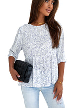 Load image into Gallery viewer, White Retro Floral Printed 3/4 Puff Sleeve Blouse | Tops/Blouses &amp; Shirts
