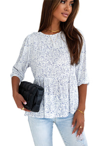 White Retro Floral Printed 3/4 Puff Sleeve Blouse | Tops/Blouses & Shirts