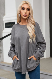 Gray Exposed Seam Twist Open Back Oversized Sweatshirt