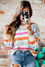 Load image into Gallery viewer, Striped Hollowed Knitted Loose Sweater
