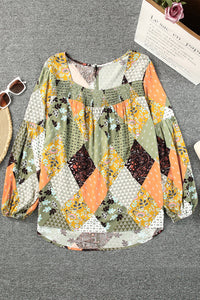 Green Square Neck Mixed Print Blouse | Tops/Blouses & Shirts