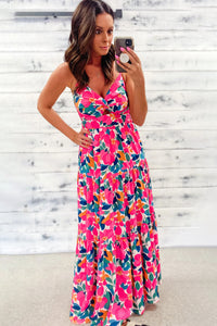 Rose Floral Twisted Smocked Back Tiered Maxi Dress | Dresses/Maxi Dresses