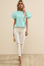 Load image into Gallery viewer, Ruffled Sleeve Top | Eyelet Round Neck Cap Sleeve Blouse
