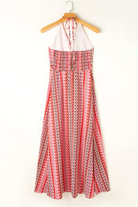 Red Halter Neck Tribal Boho Printed Backless Maxi Dress | Dresses/Maxi Dresses