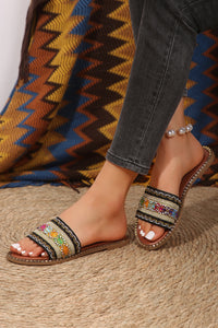 Chestnut Bohemian Pattern Crochet Faux Leather Beach Slippers | Shoes & Bags/Slippers