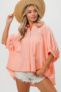 Womens Top  | BiBi Plaid Button Up Dolman Sleeve Shirt | Tops/Blouses & Shirts