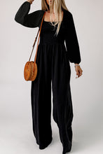 Load image into Gallery viewer, Black Smocked Square Neck Long Sleeve Wide Leg Jumpsuit | Bottoms/Jumpsuits &amp; Rompers
