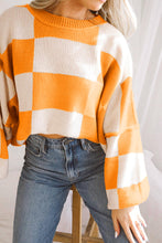 Load image into Gallery viewer, Orange Checkered Bishop Sleeve Sweater | Tops/Sweaters &amp; Cardigans
