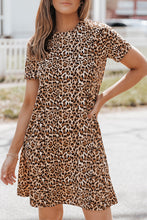 Load image into Gallery viewer, Leopard Print Short Sleeve A-line Mini Dress
