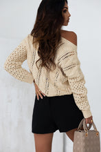 Load image into Gallery viewer, Drop Shoulder Sweater | Khaki Eyelets Cable Knit
