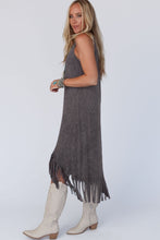 Load image into Gallery viewer, Gray Round Neck Sleeveless Fringe Hem Long Dress
