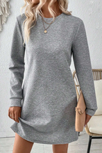 Load image into Gallery viewer, Gray Solid Color Textured Long Sleeve Shift Dress
