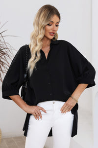 Black 3/4 Puff Sleeve Oversize Shirt | Tops/Blouses & Shirts