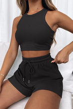 Load image into Gallery viewer, Womens Shorts Set-Round Neck Top and Drawstring Shorts Set
