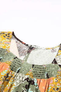 Green Square Neck Mixed Print Blouse | Tops/Blouses & Shirts