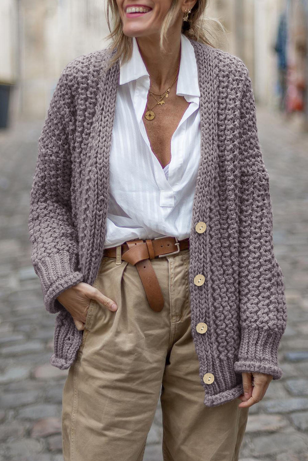 Cable Knit Cardigan | Vintage Button Front