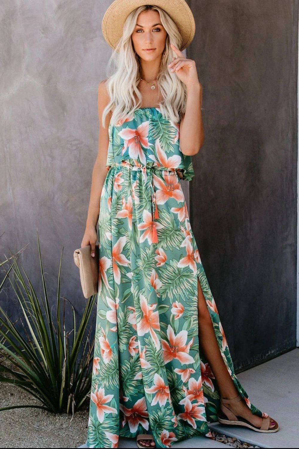 Womens Dress | Slit Tropical Sleeveless Tube Dress | Dresses/Maxi Dresses