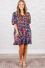 Load image into Gallery viewer, Purple Leopard Print Ruffled V Neck Plus Size Mini Dress | Plus Size/Plus Size Dresses/Plus Size Mini Dresses
