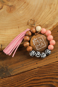 Pink MAMA Wood Pendant Leopard Fringe Keychain | Accessories/Other Accessories
