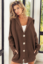 Load image into Gallery viewer, Brown Chunky Knit Lapel Collar Button up Cardigan
