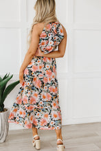 Load image into Gallery viewer, Black Boho Floral Print Knotted Halter Ruffled Maxi Dress | Dresses/Maxi Dresses
