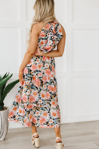 Black Boho Floral Print Knotted Halter Ruffled Maxi Dress | Dresses/Maxi Dresses