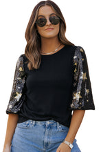 Load image into Gallery viewer, Sequin Top | Black Star Splicing Half Sleeve Top
