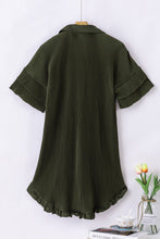 Load image into Gallery viewer, Pleated Shirt Dress | Green High-Low Hem Ruffle Sleeve Dress
